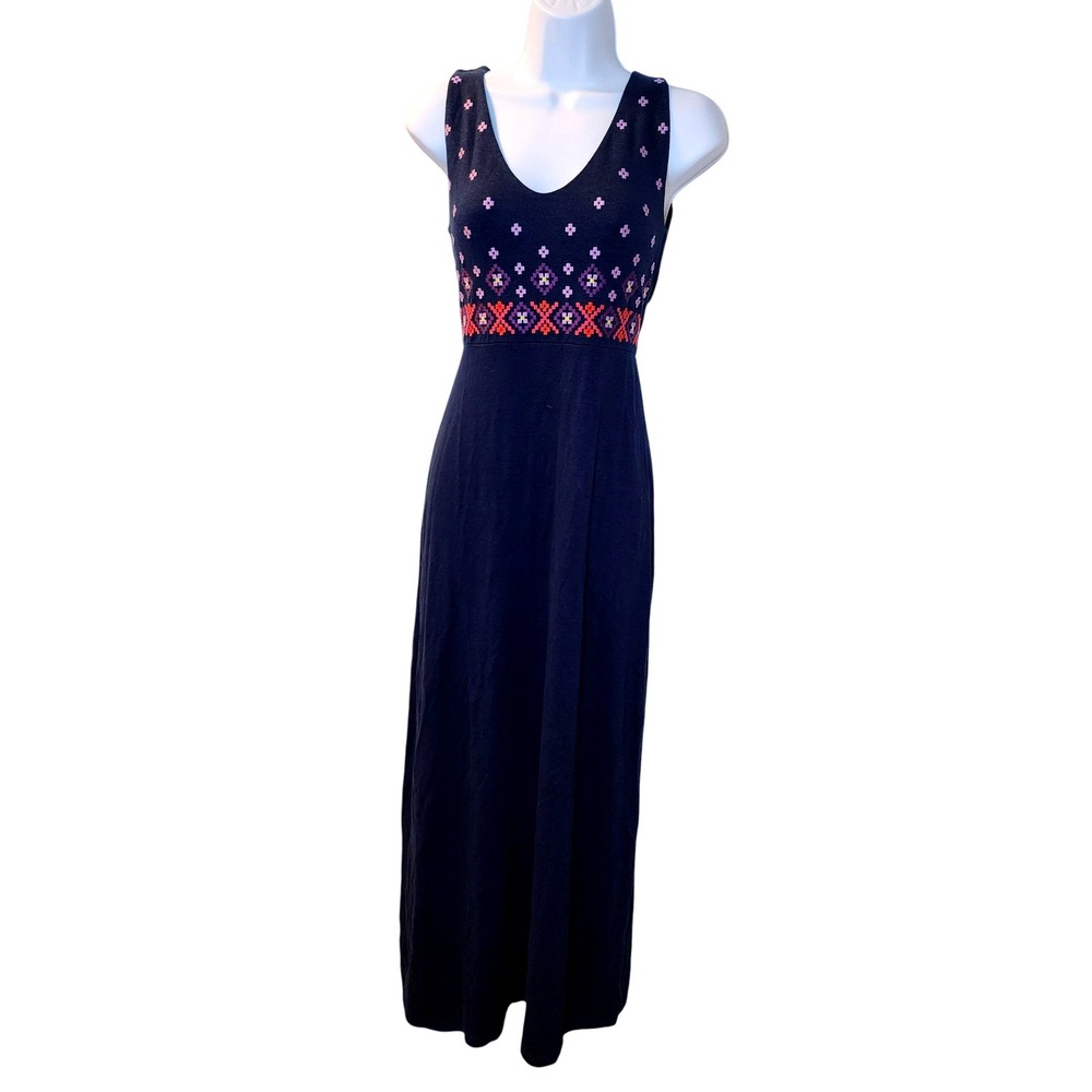 Tommy Bahama Lovina Embroidered Maxi Dress Navy Blue Linen Blend TW614655 XS NEW